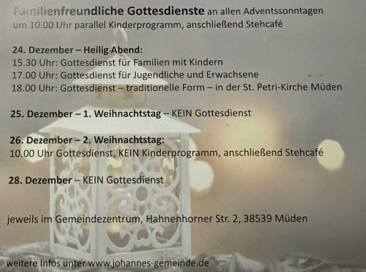Gottesdienst, kein Kinderprogramm, anschließend Stehcafe