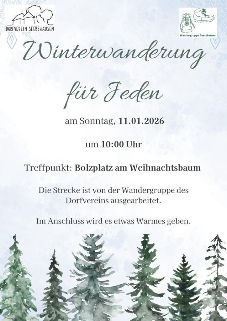 Dorfverein Seershausen: Winterwanderung für Jeden am 11.01.26 Dorfverein Seershausen: Winterwanderung für Jeden am 11.01.26