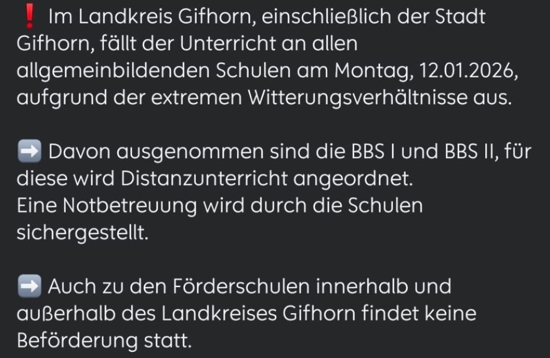 ❗ Morgen Unterrichtsausfall im Landkreis Gifhorn!
