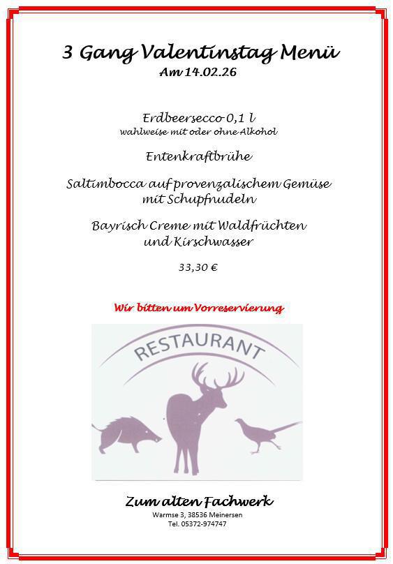 💘 3-Gang Valentinstag Menü im „Zum alten Fachwerk“ 💘