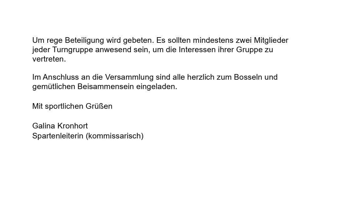 Einladung zur JHV - Sparte Turnen SV MAP