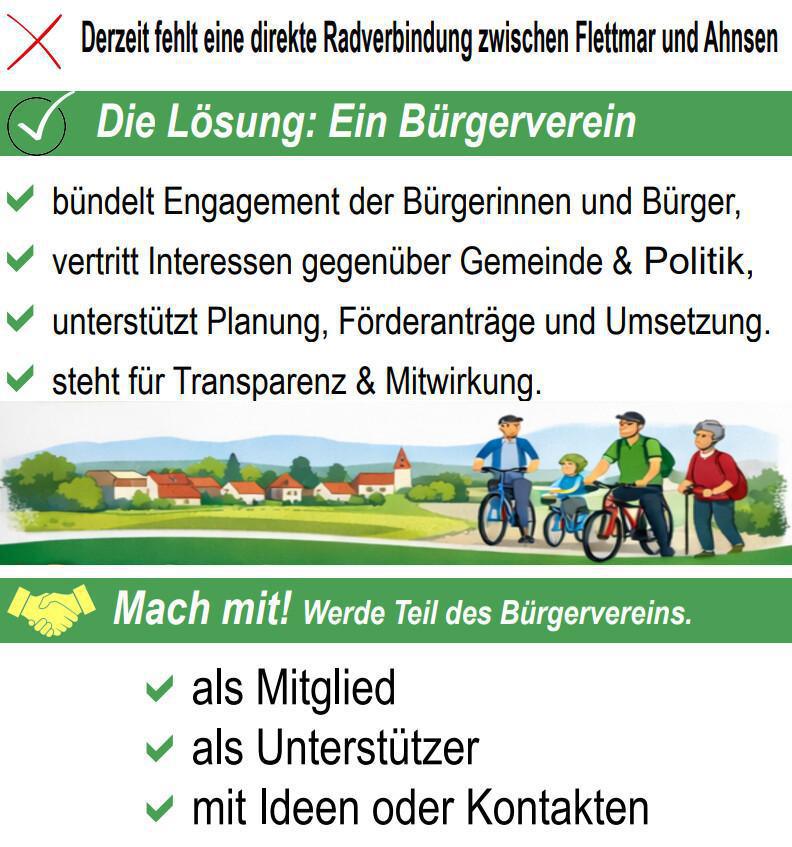 Mach mit! Werde Teil des Bürgervereins: "Radweg Ahnsen-Flettmar".