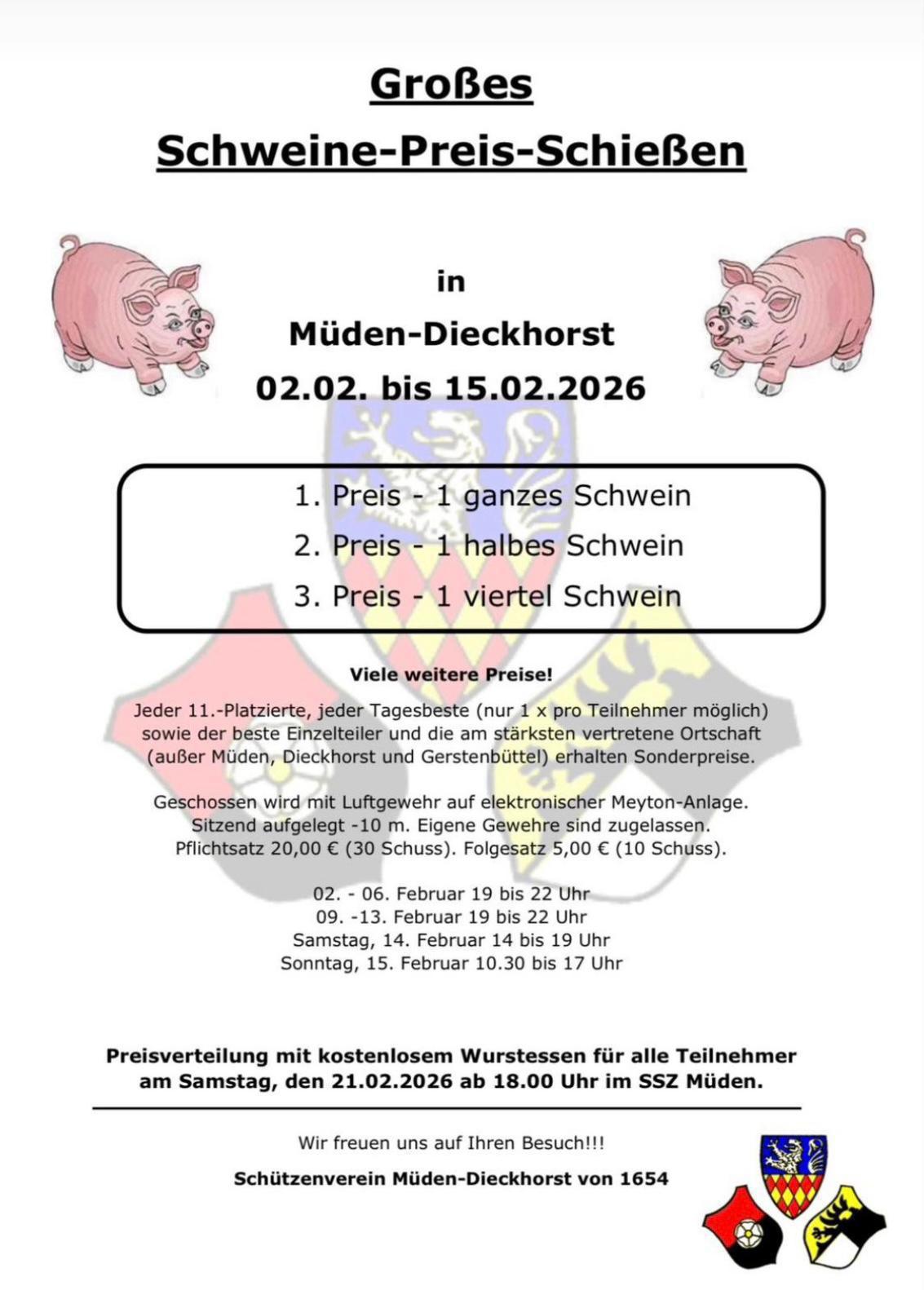 Schützenverein Müden: Großes Schweine-Preis-Schießen