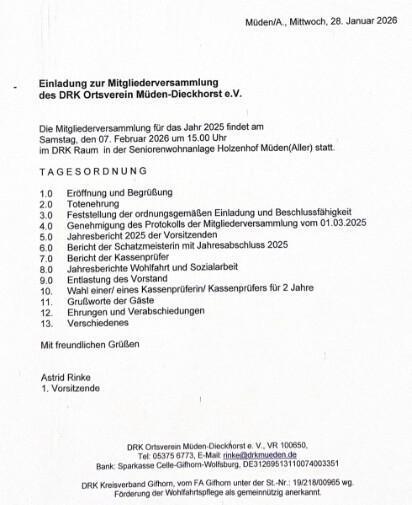 Mitgliederversammlung DRK -Ortsverein Müden-Dieckhorst