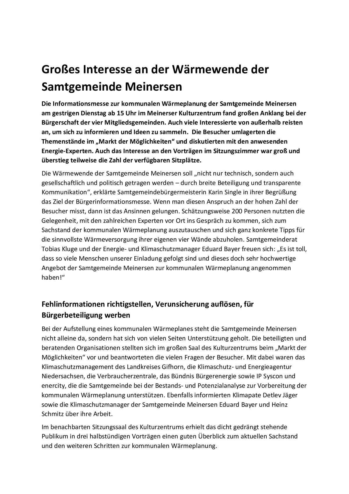 Großes Interesse an der Wärmewende der Samtgemeinde Meinersen