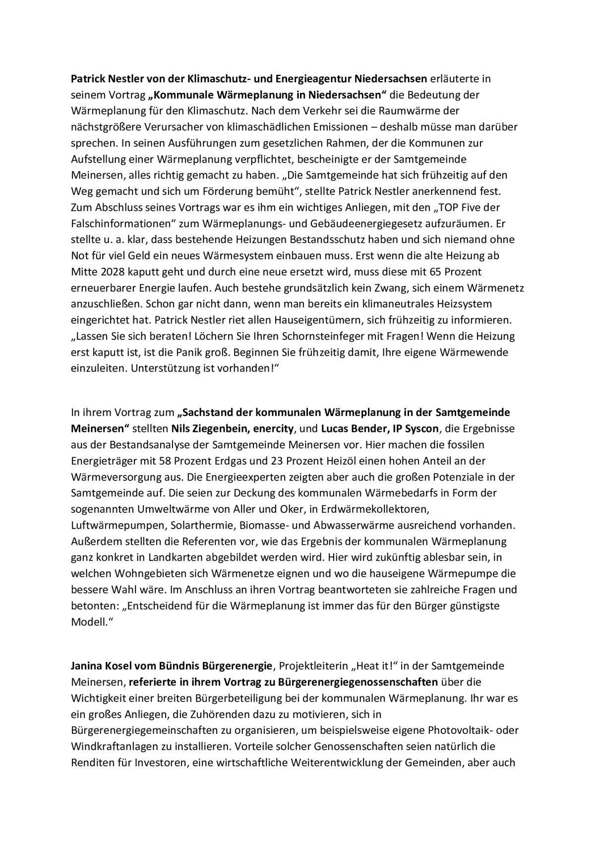 Großes Interesse an der Wärmewende der Samtgemeinde Meinersen