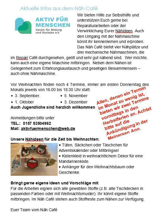 Aktuelle Infos aus dem Näh-Cafe