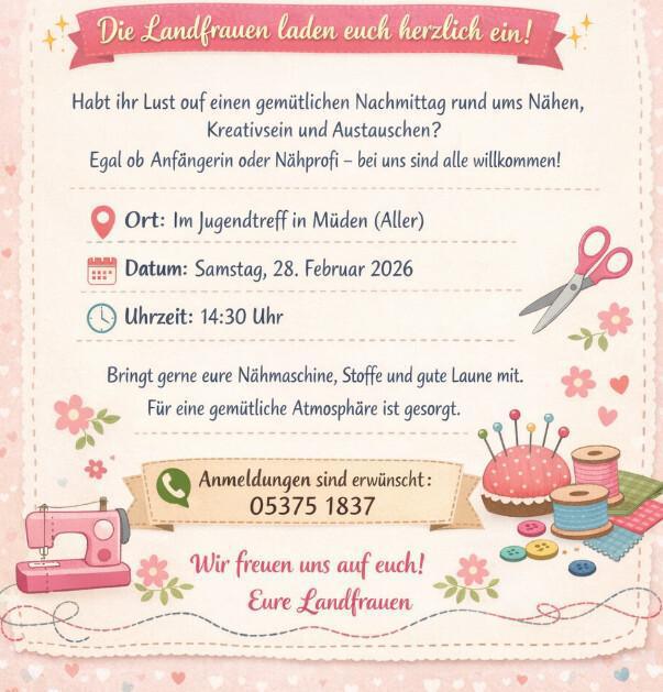 Nähtreff in Müden am 28.02.26