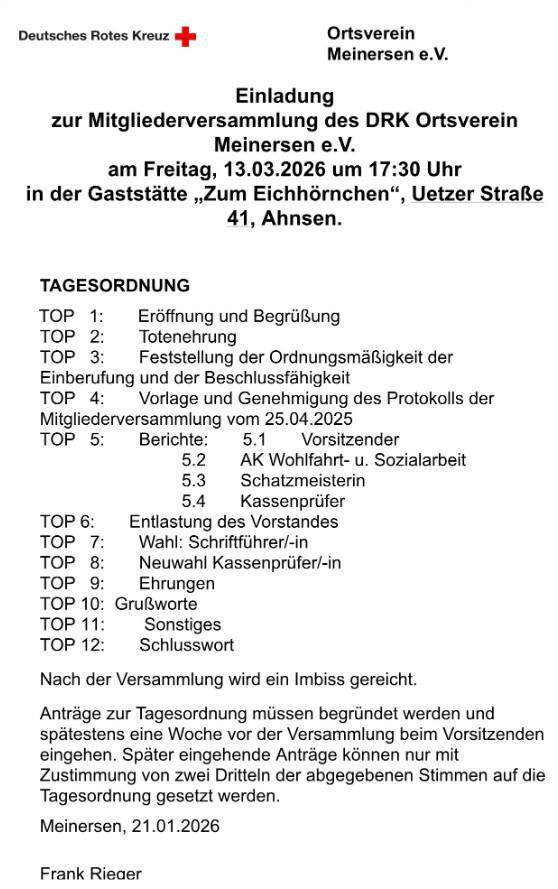 DRK OV Meinersen „ Mitgliederversammlung"