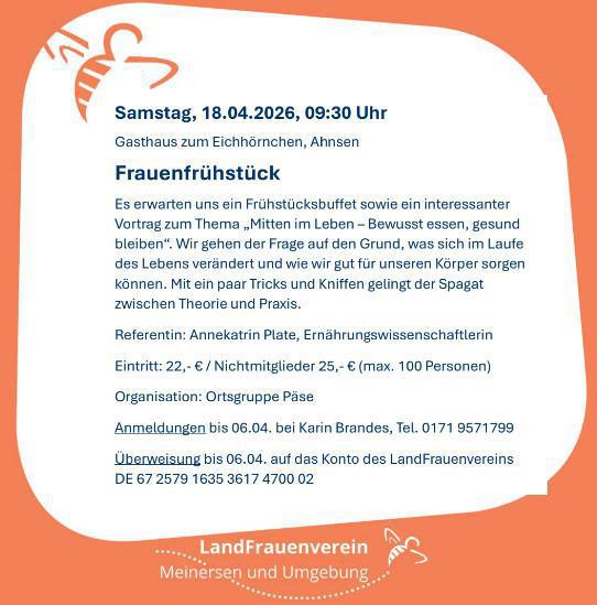 Ankündigungen der Landfrauen Meinersen und Umgebung(Frauenfrühstück/Reise in die Provence/Tagesausflug in die Heide)