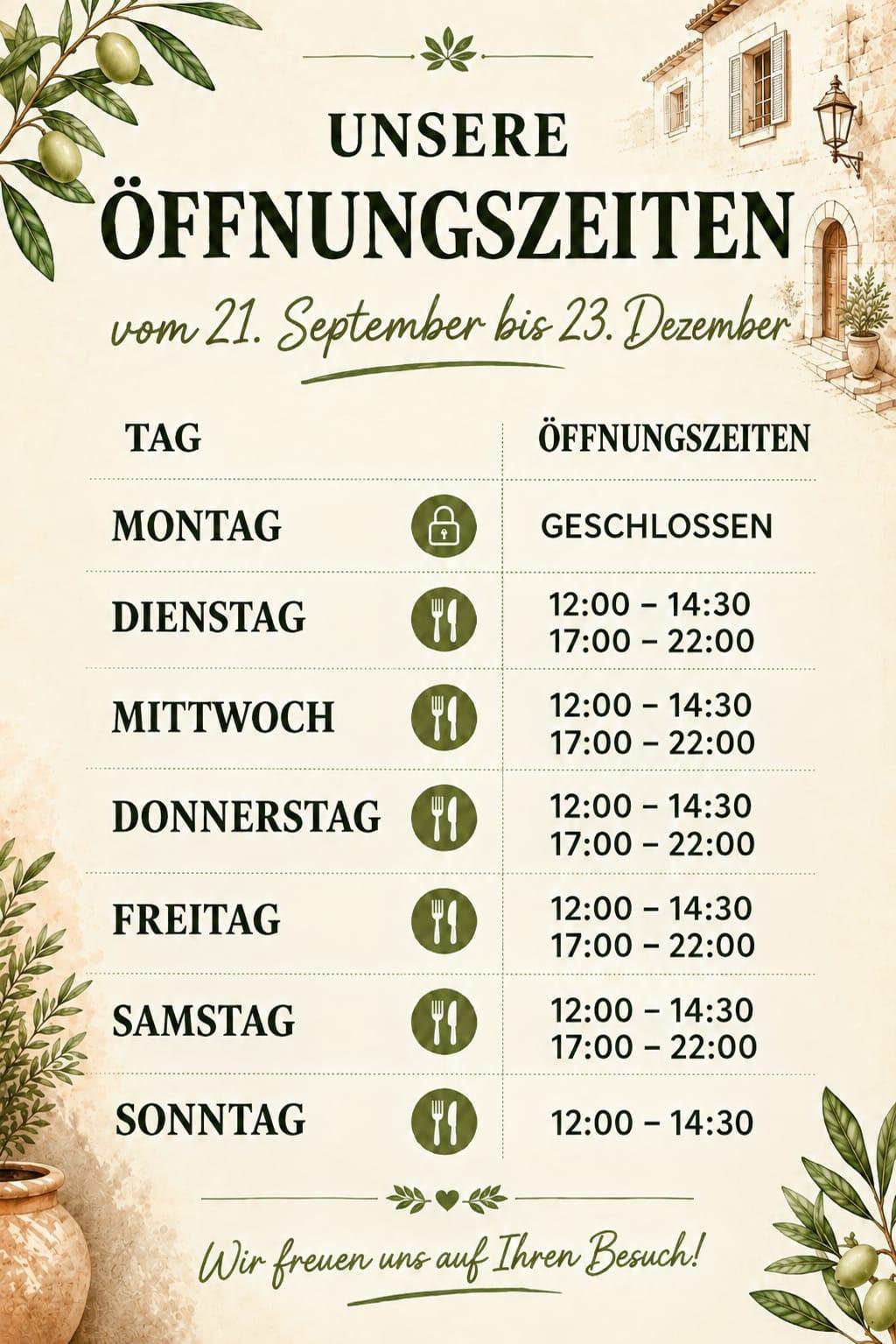 Das Restaurant hat bis Weihnachten auch sonntags für euch geöffnet!