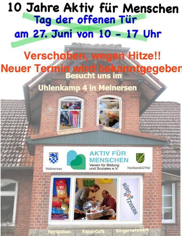 VERSCHOBEN! 10 Jahre "Aktiv für Menschen e.V." - Tag der offenen Tür wird NICHT am 27.06.26 stattfinden! VERSCHOBEN!