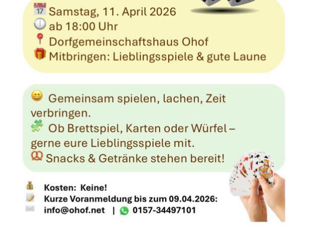 Ohof: Spieleabend für Jung & Alt am 11.04.26