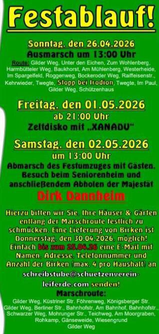 Schützenfest Leiferde vom 01.05.26 - 03.05.26 Schützenfest Leiferde vom 01.05.26 - 03.05.26