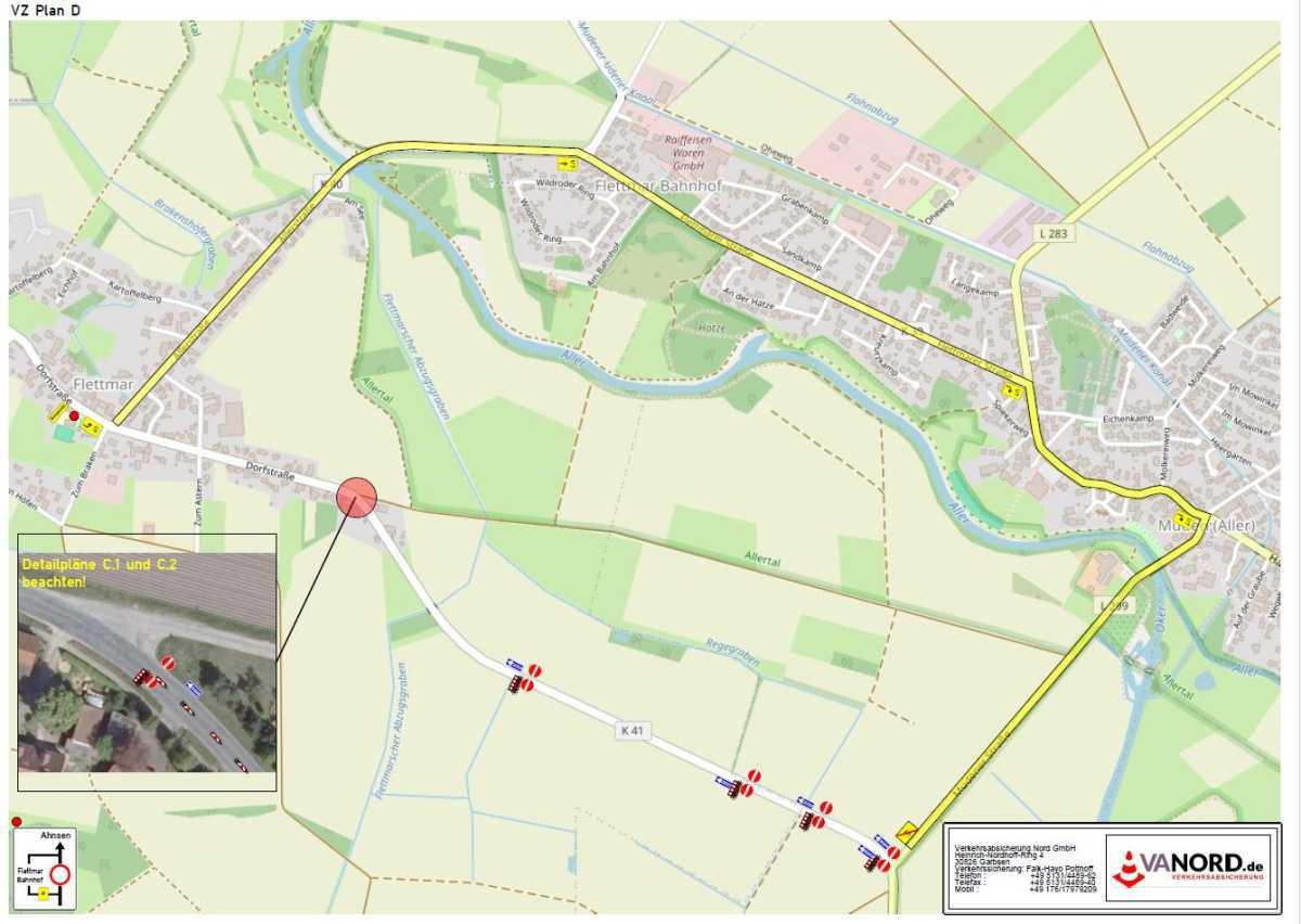 Die Kreisstraße K41 im Bereich Flettmar (Gemeinde Müden) wird aufgrund von Bauarbeiten bis zum 12. Juni 2026 halbseitig für den Verkehr gesperrt.