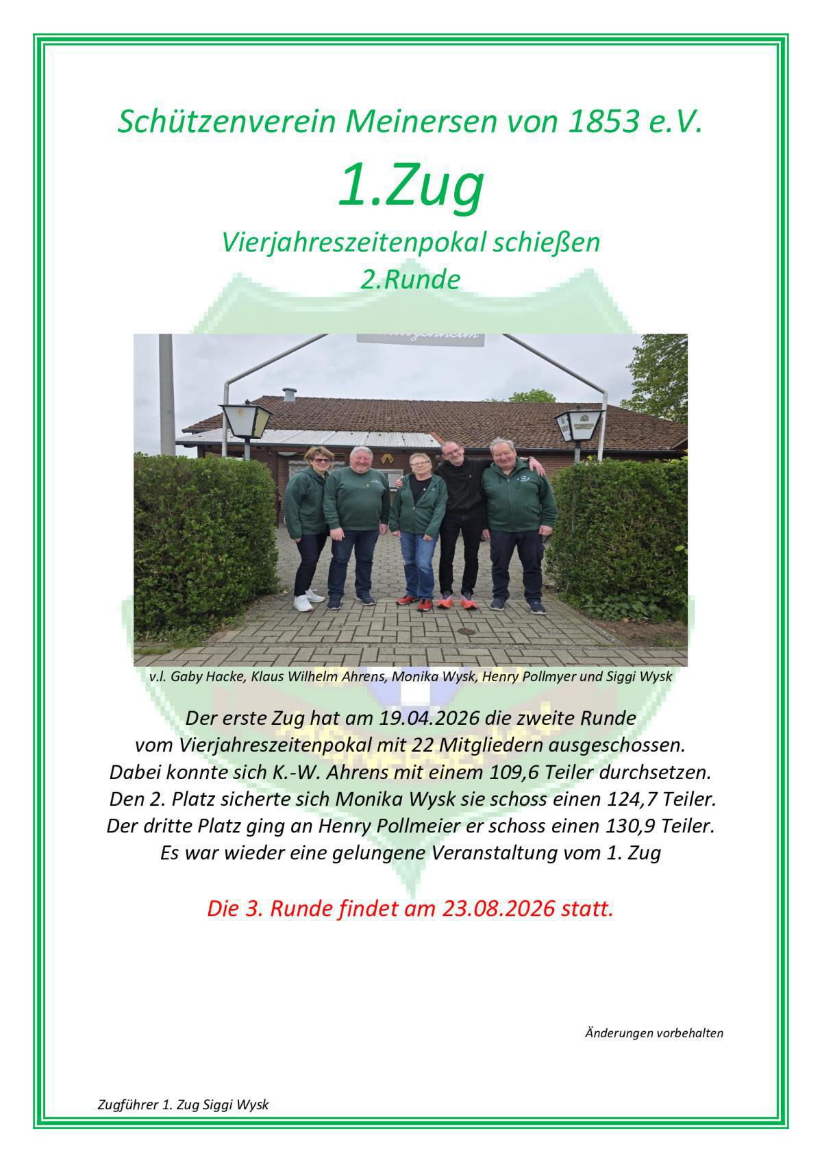 Schützenverein Meinersen von 1853 e.V. 1.Zug Vierjahreszeitenpokal schießen 2.Runde