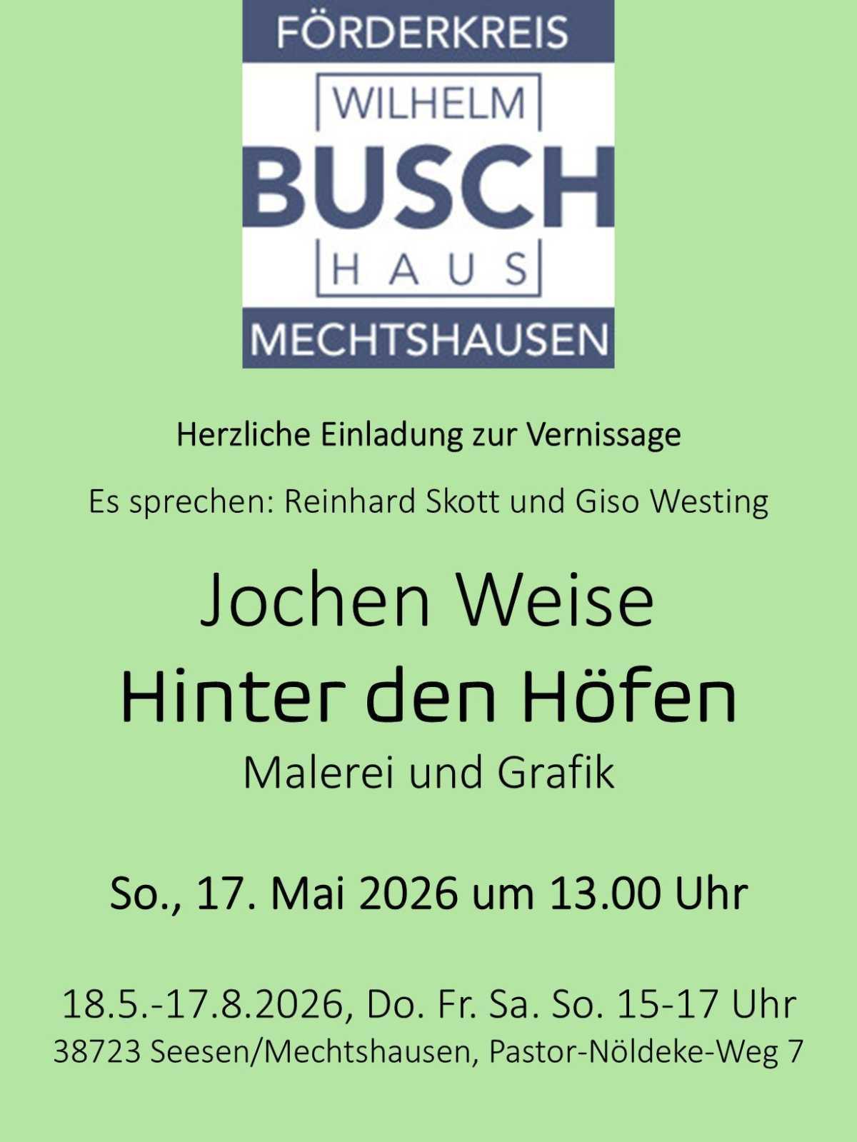  Einladung zur Vernissage "Jochen Weise - Hinter den Höfen" am 17.05.2026