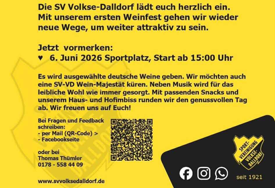 Weinfest SV Volkse/Dalldorf am 08.06.2026 # 800 Jahre Dalldorf