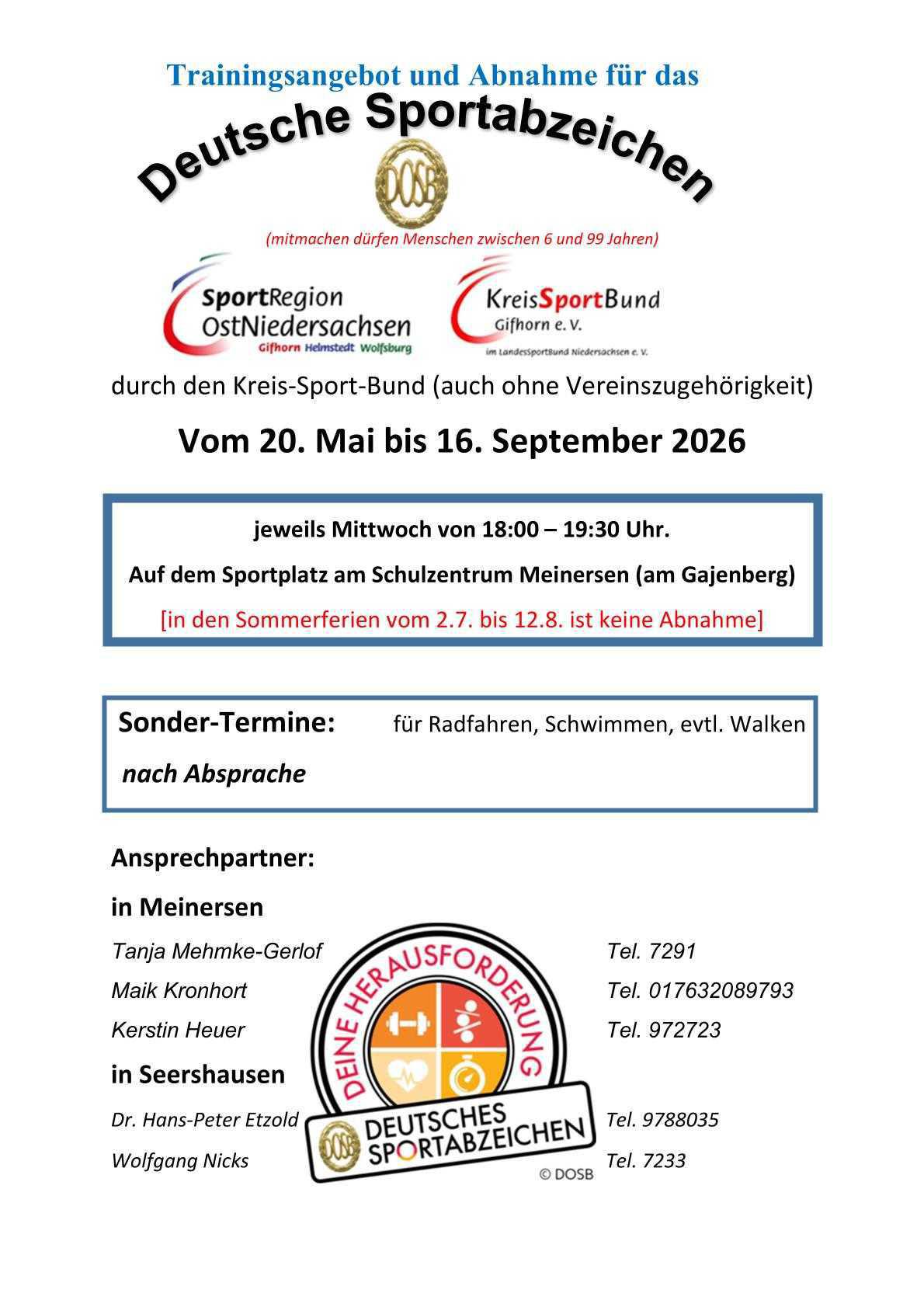 Sportabzeichen 2026: Training und Abnahme in Meinersen