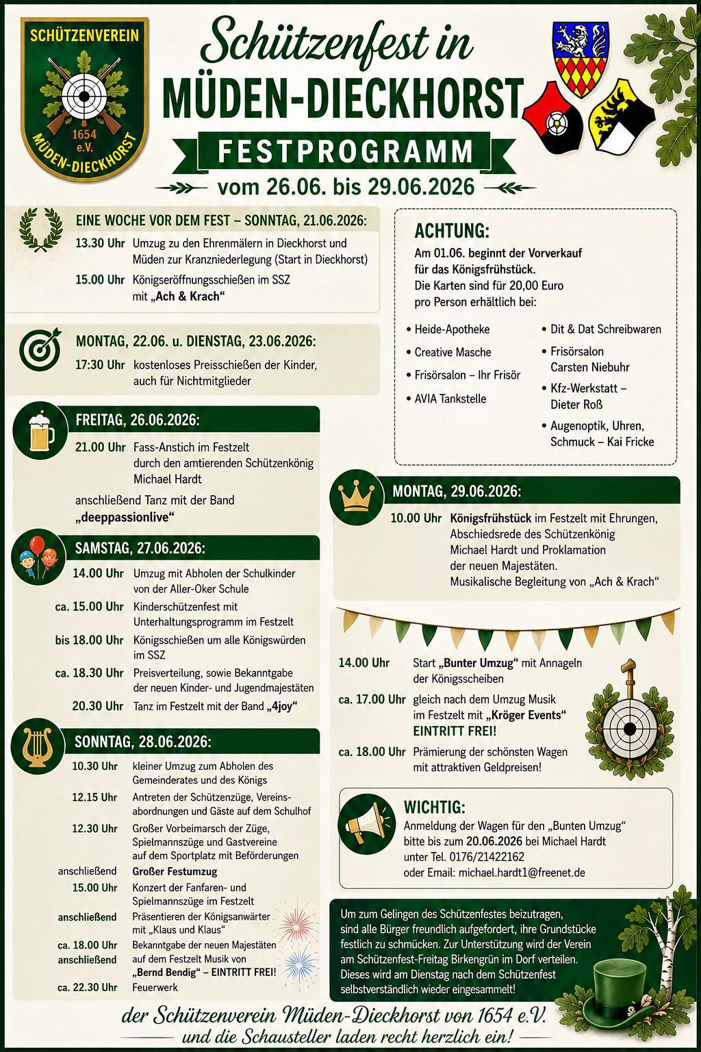 Königliche Einladung zum Schützenfest 2026 in Müden-Dieckhorst