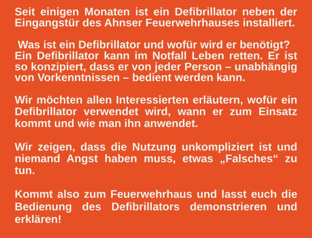 AED-Unterweisung in Ahnsen am 06.06.26: Feuerwehr und Dorfgemeinschaft erklären den Defibrillator