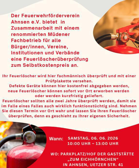Feuerlöscher-Überprüfung in Ahnsen am 06.06.26: Sicherheit im Blick