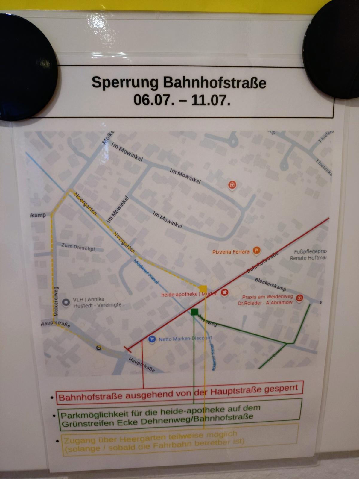 Sperrung Bahnhofsstraße Müden vom 06.07.26-11.07.26