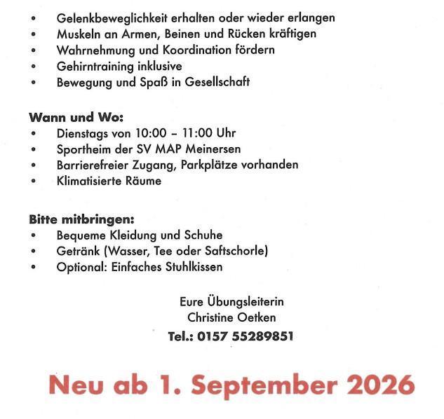 NEU bei der SV MAP - Sitzgymnastik
