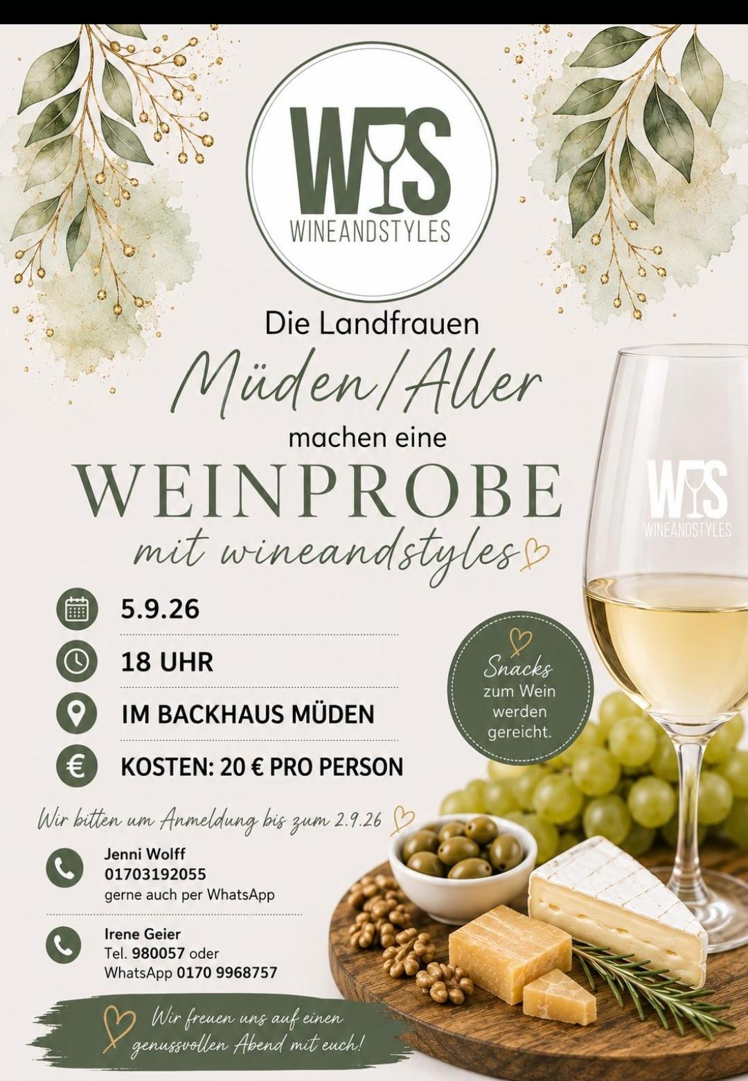 Die Landfrauen Müden laden zur Weinprobe ein.