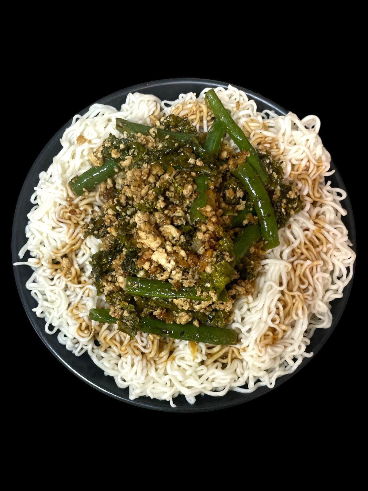 Thai Rice Ramen with Hand-Broken Tofu, Kale, and Green Beans