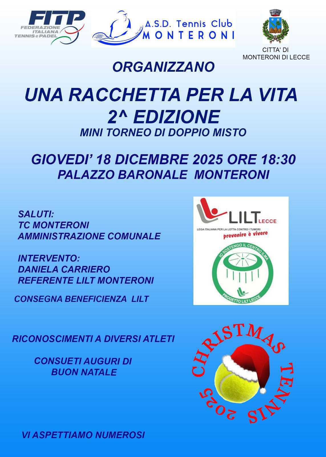 Una Racchetta per la Vita: sport e solidarietà si incontrano a Monteroni Una Racchetta per la Vita: sport e solidarietà si incontrano a Monteroni