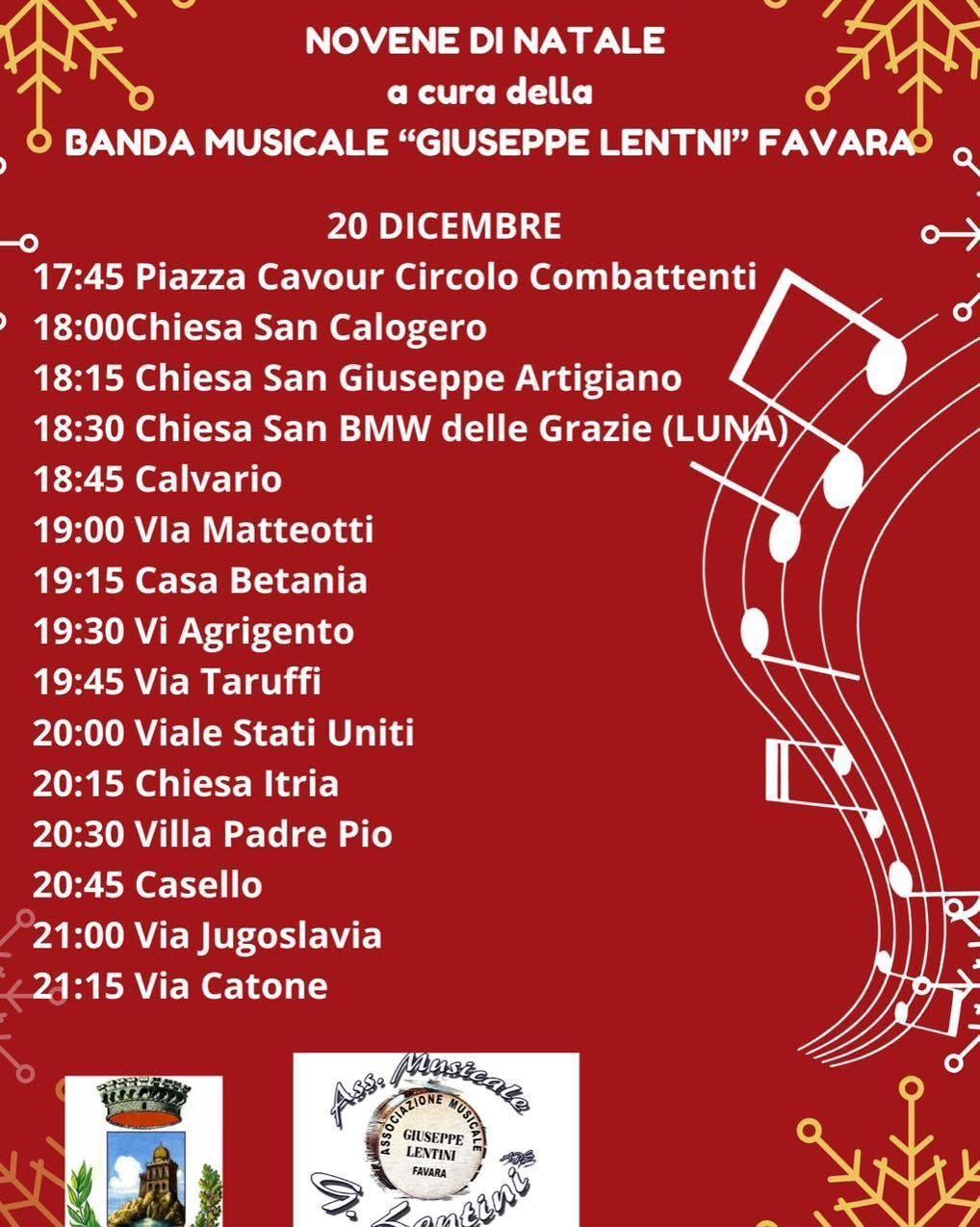 Novene di Natale - a cura della Banda Musicale "Giuseppe Lentini" Favara (dalle ore 17.45)