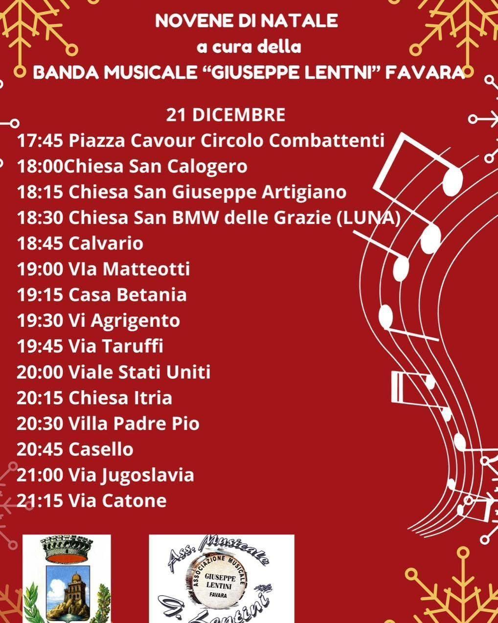Novene di Natale - a cura della Banda Musicale "Giuseppe Lentini" Favara (dalle ore 17.45)