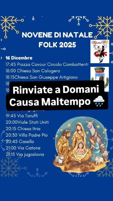 Rinviate a Domani Causa Maltempo - Novene di Natale Folk 2025