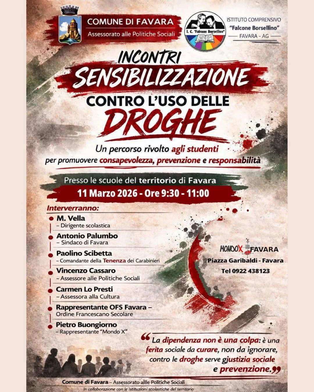 Incontri - Sensibilizzazione contro l'uso delle droghe (dalle ore 9.30 alle 11.00) Incontri - Sensibilizzazione contro l'uso delle droghe (dalle ore 9.30 alle 11.00)