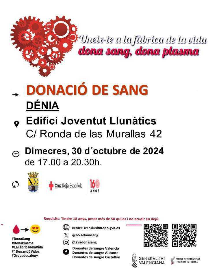 Únete a la fábrica de la vida y dona sangre en Dénia Únete a la fábrica de la vida y dona sangre en Dénia