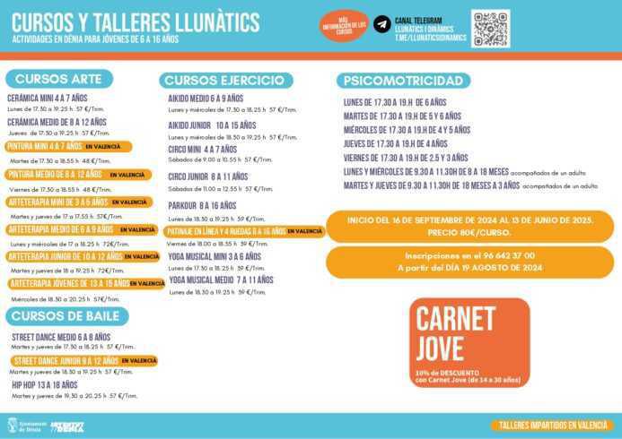 Programción de los cursos de Dinàmics y Llunàtics de Dénia