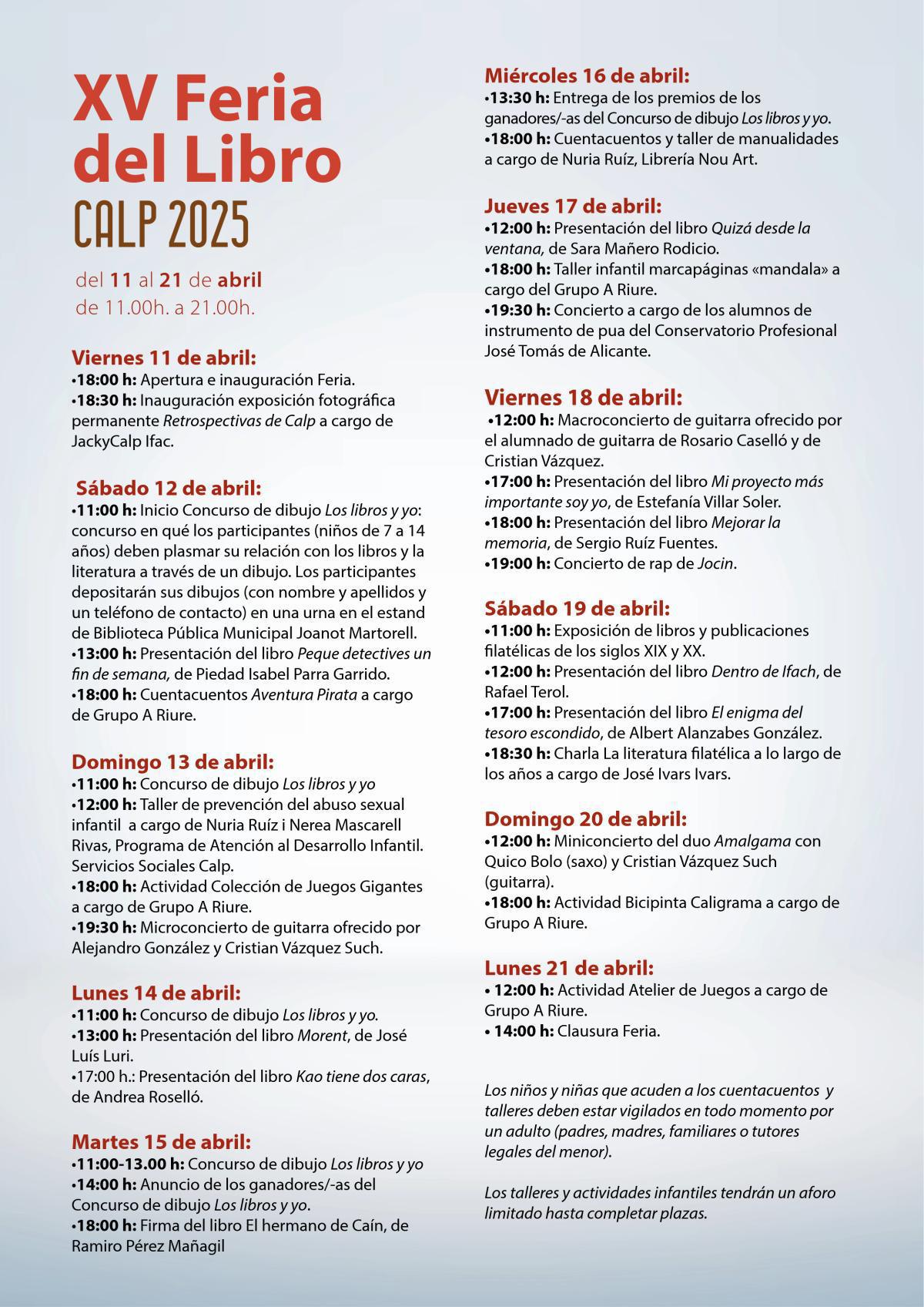 Calp celebra la XV Feria del Libro con una amplia programación cultural del 11 al 21 de abril Calp celebra la XV Feria del Libro con una amplia programación cultural del 11 al 21 de abril