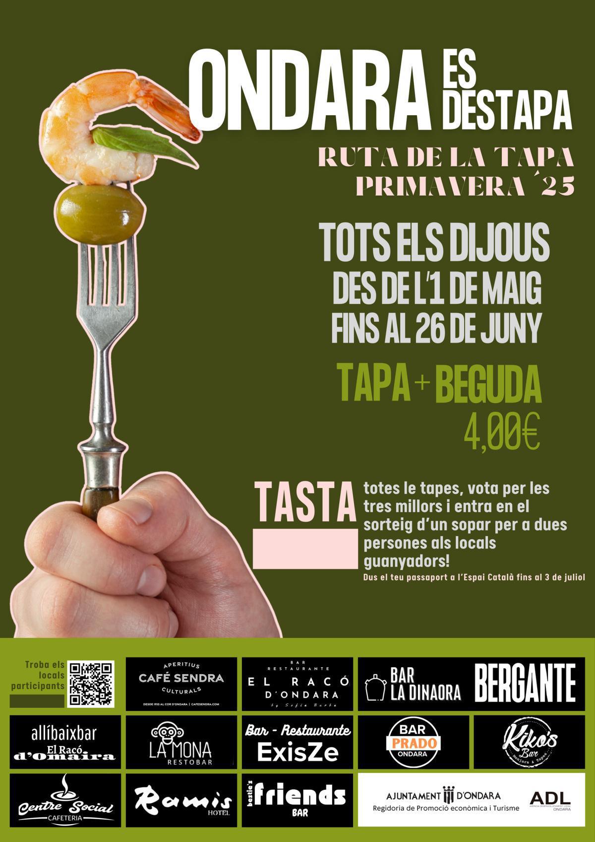 La Ruta de la Tapa “Ondara es destapa" es celebrarà els dijous de maig i juny La Ruta de la Tapa “Ondara es destapa" es celebrarà els dijous de maig i juny