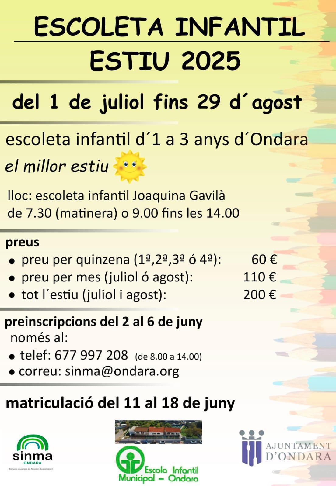 Ondara oferirà un variat ventall d'escoles d'estiu Ondara oferirà un variat ventall d'escoles d'estiu