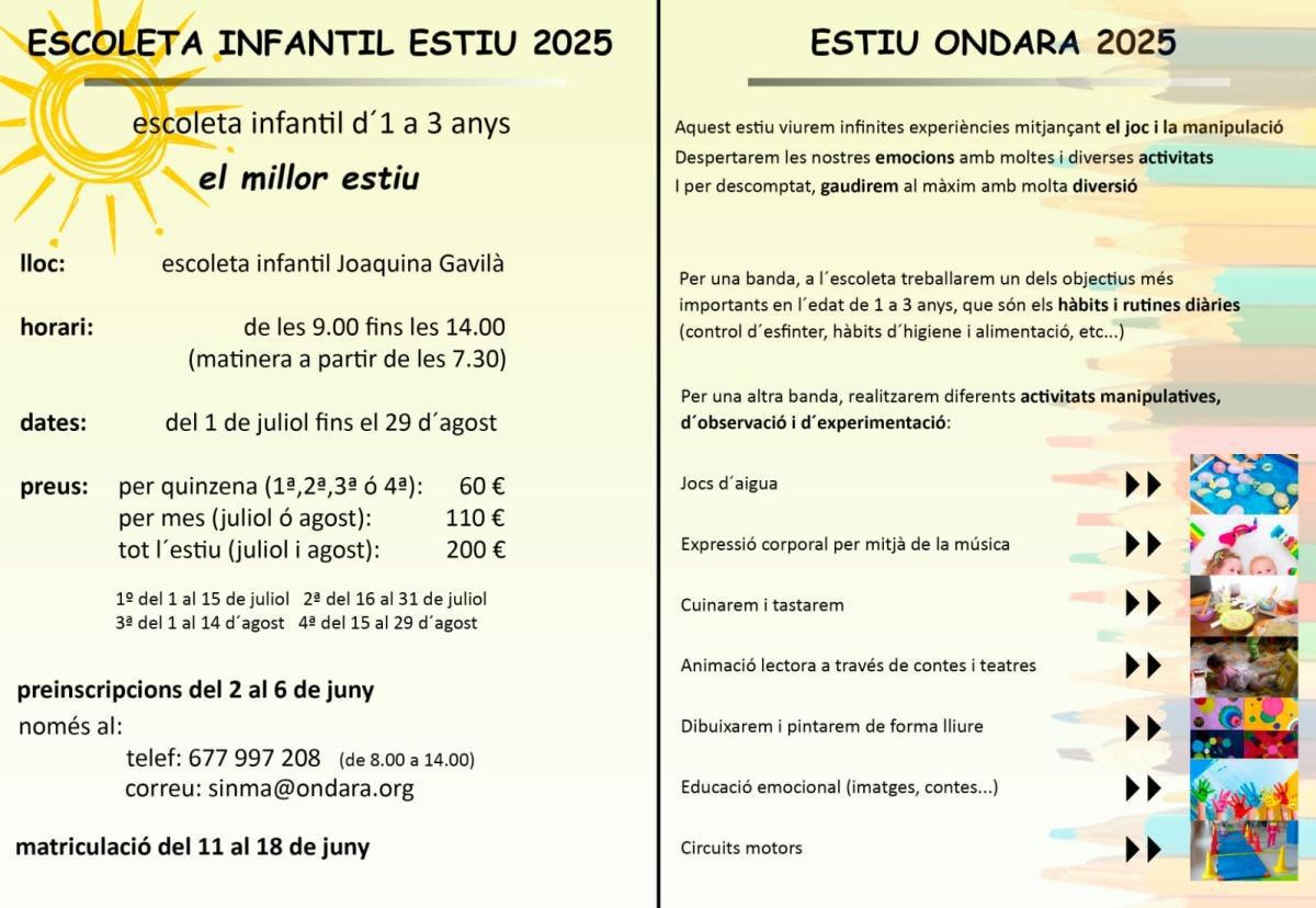 Ondara oferirà un variat ventall d'escoles d'estiu Ondara oferirà un variat ventall d'escoles d'estiu