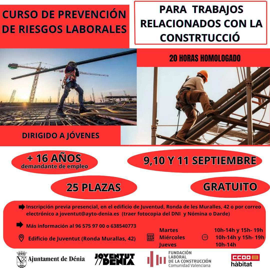Joventut de Dénia impulsa un curs de prevenció de riscos laborals per a joves desocupats interessats en la construcció