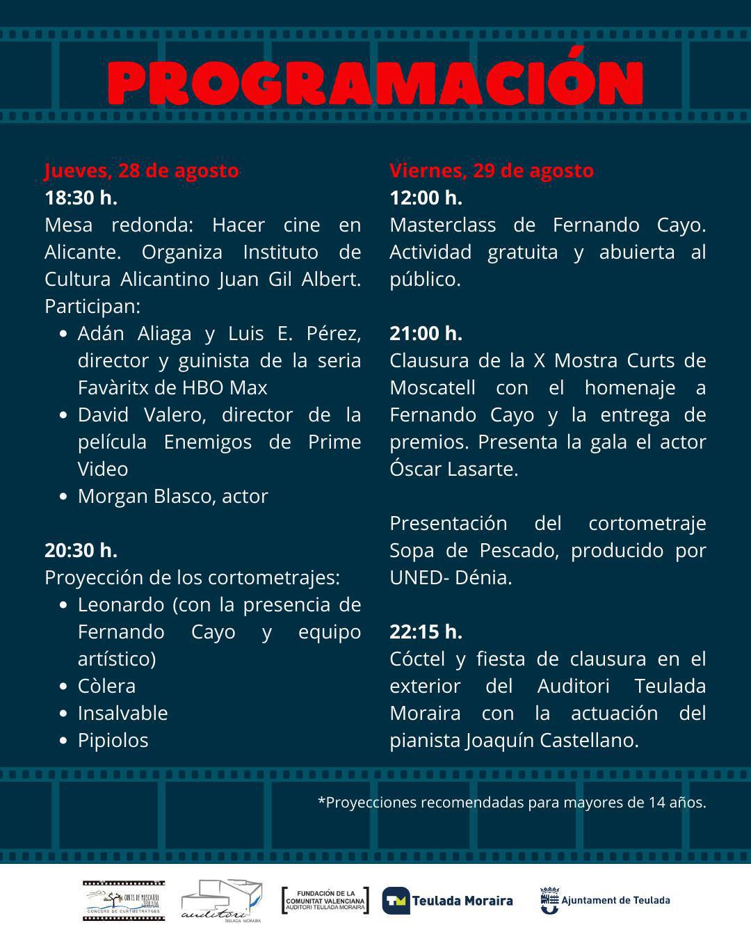 La X Mostra Curts de Moscatell de Teulada celebrará cinco días de cine con invitados de lujo como Vanesa Romero y Fernando Cayo