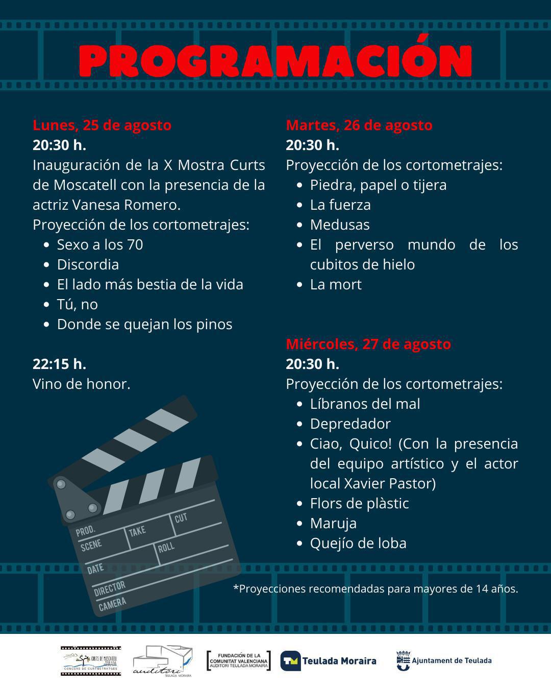 La X Mostra Curts de Moscatell de Teulada celebrará cinco días de cine con invitados de lujo como Vanesa Romero y Fernando Cayo