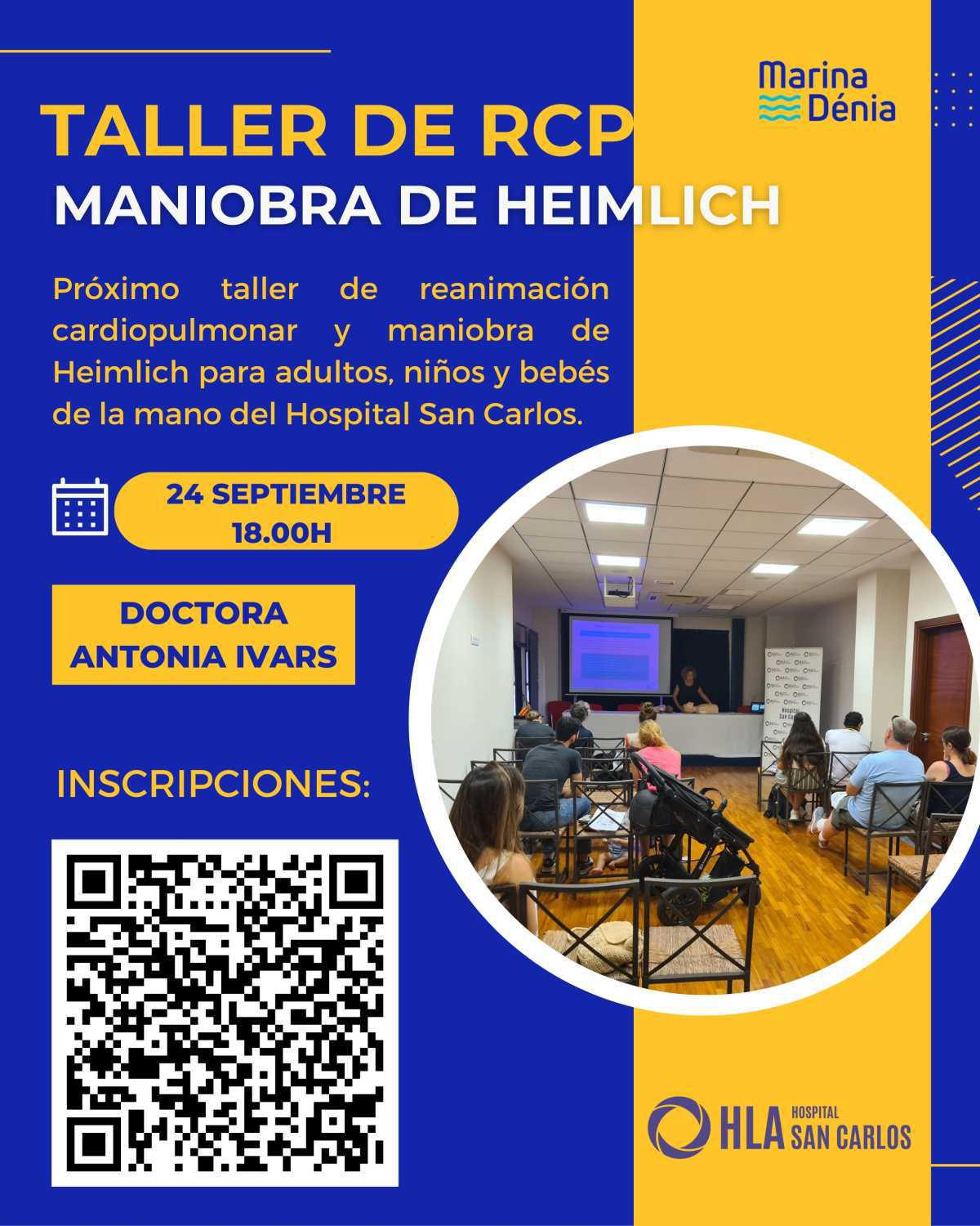 El próximo 24 de septiembre vuelven los talleres de RCP a Marina Dénia 