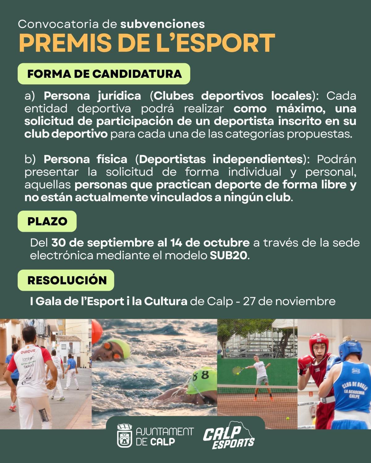 Abierto el plazo para presentarse a los premios de Cultura y Deportes del Ayuntamiento de Calp