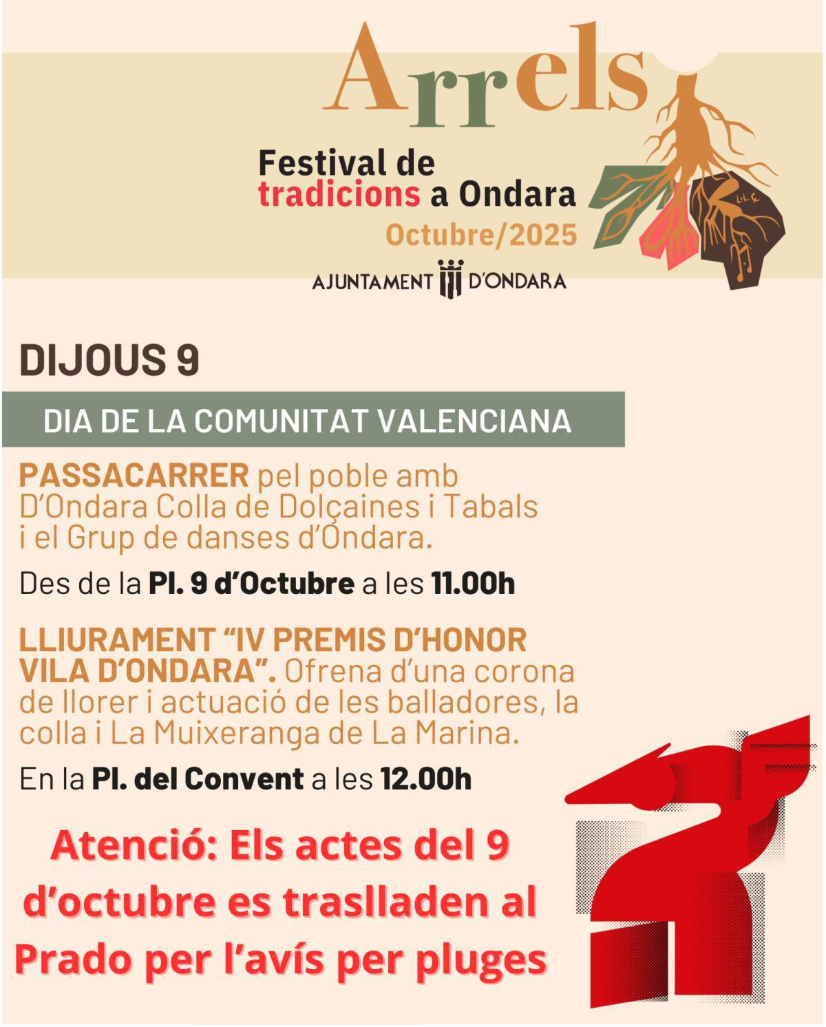 Cambios en los actos del 9 d’Octubre en la Marina Alta por la previsión de lluvias