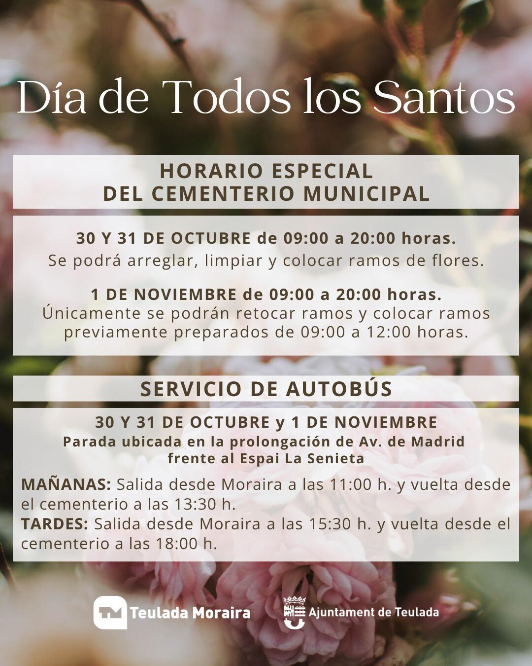 Teulada habilita un servicio de autobús gratuito y horario especial del cementerio por el Día de Todos los Santos Teulada habilita un servicio de autobús gratuito y horario especial del cementerio por el Día de Todos los Santos