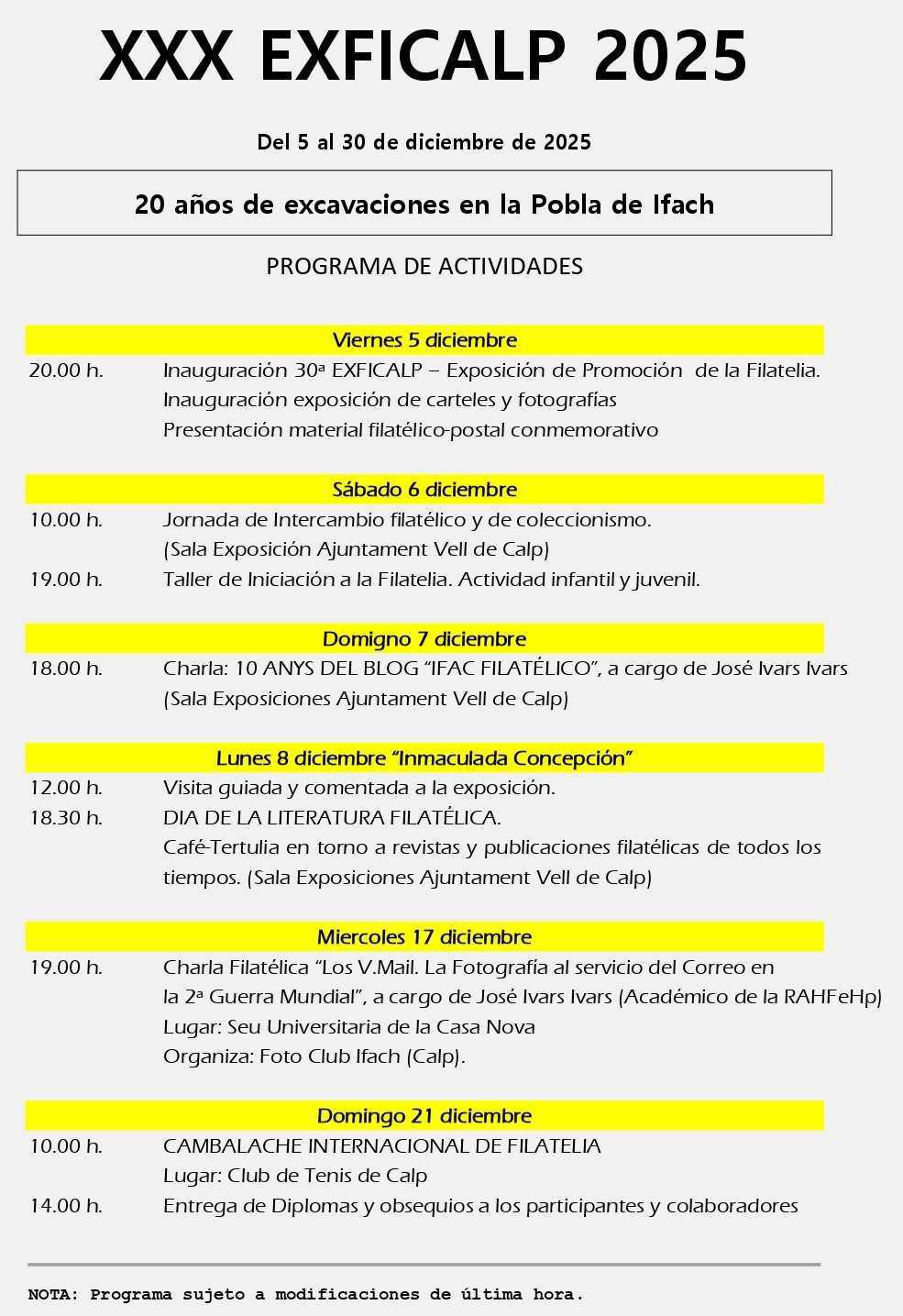 XXX Exficalp conmemora los veinte años de las excavaciones de la Pobla d'Ifac