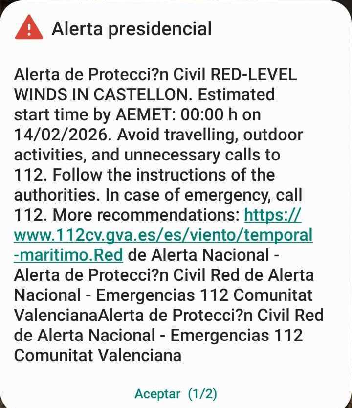 ES-Alert suena en los teléfonos de la Comunitat y la Marina Alta por el temporal de viento